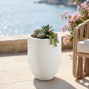 Meridian Furniture Florique Art Deco Concrete Indoor Outdoor Planter with Textured Stone Finish Sculptural Design Cream 26.75" W x 26.75" D x 32" H 55021Cream-P32