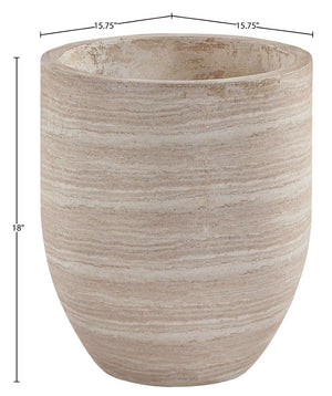 Meridian Furniture Florique Art Deco Concrete Indoor Outdoor Planter with Textured Stone Finish Sculptural Design Travertine 15.75" W x 15.75" D x 18" H 55021Travertine-P18