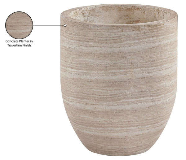 Meridian Furniture Florique Art Deco Concrete Indoor Outdoor Planter with Textured Stone Finish Sculptural Design Travertine 15.75" W x 15.75" D x 18" H 55021Travertine-P18