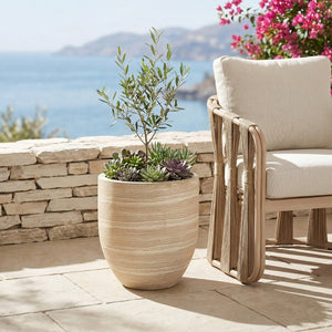 Meridian Furniture Florique Art Deco Concrete Indoor Outdoor Planter with Textured Stone Finish Sculptural Design Travertine 15.75" W x 15.75" D x 18" H 55021Travertine-P18