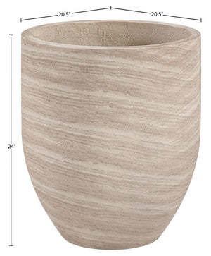 Meridian Furniture Florique Art Deco Concrete Indoor Outdoor Planter with Textured Stone Finish Sculptural Design Travertine 20.5" W x 20.5" D x 24" H 55021Travertine-P24
