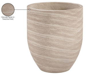 Meridian Furniture Florique Art Deco Concrete Indoor Outdoor Planter with Textured Stone Finish Sculptural Design Travertine 20.5" W x 20.5" D x 24" H 55021Travertine-P24