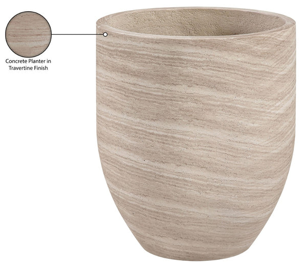 Meridian Furniture Florique Art Deco Concrete Indoor Outdoor Planter with Textured Stone Finish Sculptural Design Travertine 20.5" W x 20.5" D x 24" H 55021Travertine-P24