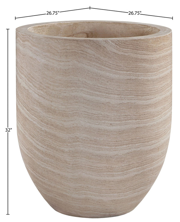 Meridian Furniture Florique Art Deco Concrete Indoor Outdoor Planter with Textured Stone Finish Sculptural Design Travertine 26.75" W x 26.75" D x 32" H 55021Travertine-P32