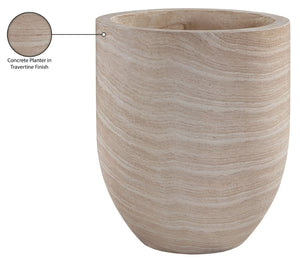 Meridian Furniture Florique Art Deco Concrete Indoor Outdoor Planter with Textured Stone Finish Sculptural Design Travertine 26.75" W x 26.75" D x 32" H 55021Travertine-P32