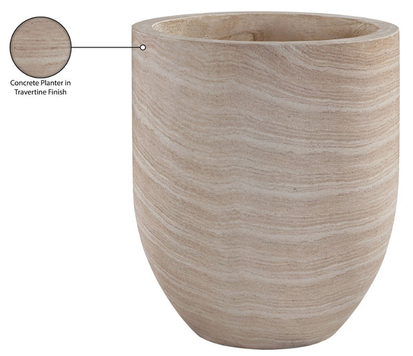 Meridian Furniture Florique Art Deco Concrete Indoor Outdoor Planter with Textured Stone Finish Sculptural Design Travertine 26.75" W x 26.75" D x 32" H 55021Travertine-P32