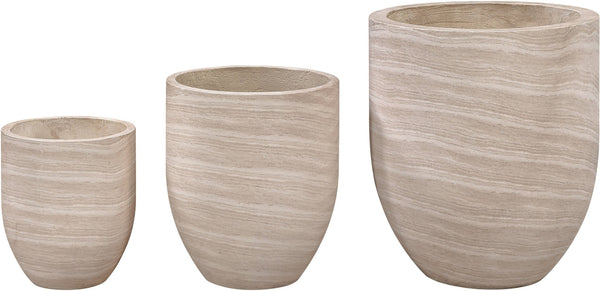 Meridian Furniture Florique Art Deco Concrete Indoor Outdoor Planter with Textured Stone Finish Sculptural Design Travertine 26.75" W x 26.75" D x 32" H 55021Travertine-P32