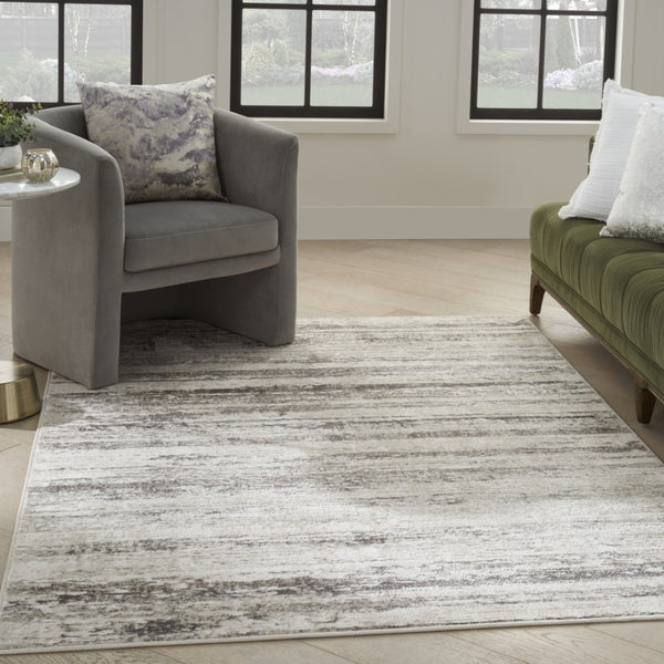 HomeRoots 5' Cream and Gray Abstract Area Rug - Contemporary Non-Skid, Stain-Resistant, Easy-Care Design 5' X 7' 550220