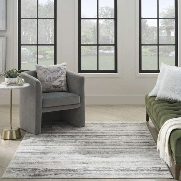 HomeRoots 5' Cream and Gray Abstract Area Rug - Contemporary Non-Skid, Stain-Resistant, Easy-Care Design 5' X 7' 550220