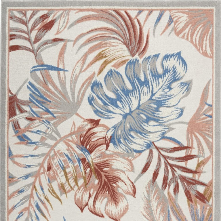 5x7 Botanical Leaf Area Rug Ivory Blue Gray Polypropylene Low Pile Living Room