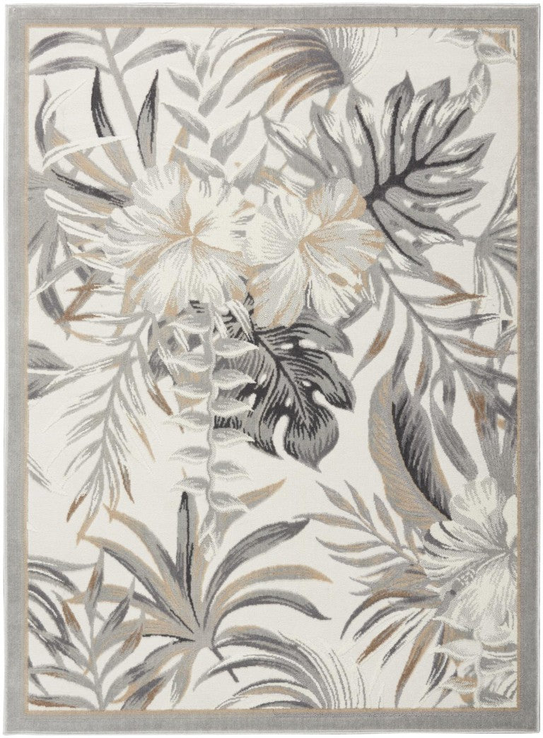 HomeRoots 5x7 Botanical Leaf Area Rug Power-loomed Polypropylene for Living Rooms Bedrooms 550223