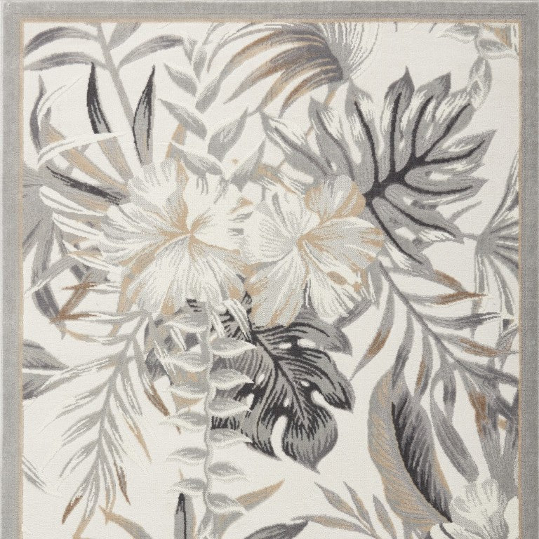HomeRoots 5x7 Botanical Leaf Area Rug Power-loomed Polypropylene for Living Rooms Bedrooms 550223