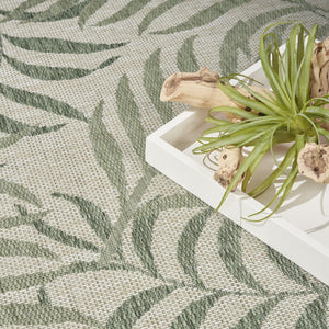 HomeRoots 8' X 10' Ivory Green Palm Leaf Area Rug – Tropical Flatwoven Design for Indoor & Outdoor Spaces 550224