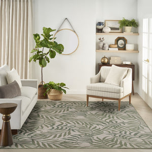 HomeRoots 8' X 10' Ivory Green Palm Leaf Area Rug – Tropical Flatwoven Design for Indoor & Outdoor Spaces 550224