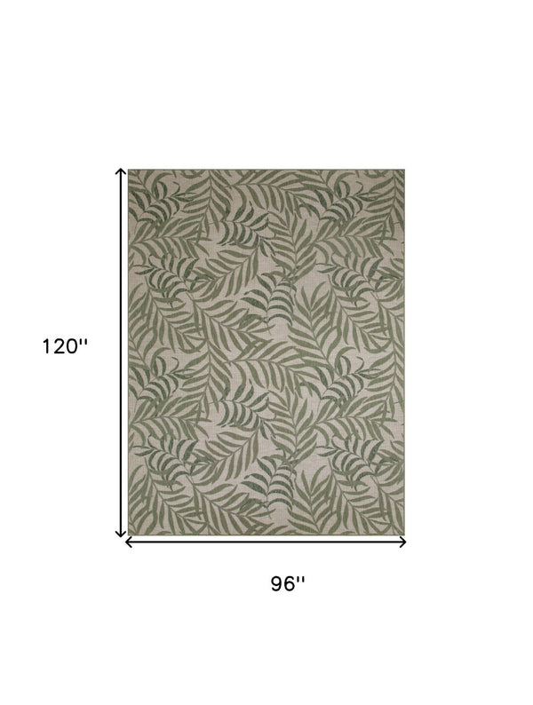 HomeRoots 8' X 10' Ivory Green Palm Leaf Area Rug – Tropical Flatwoven Design for Indoor & Outdoor Spaces 550224