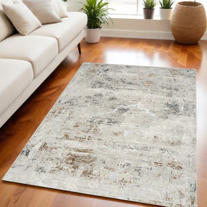 Homeroots 5' X 7' Ivory Gray And Brown Abstract Non Skid Area Rug  Polyester 550227