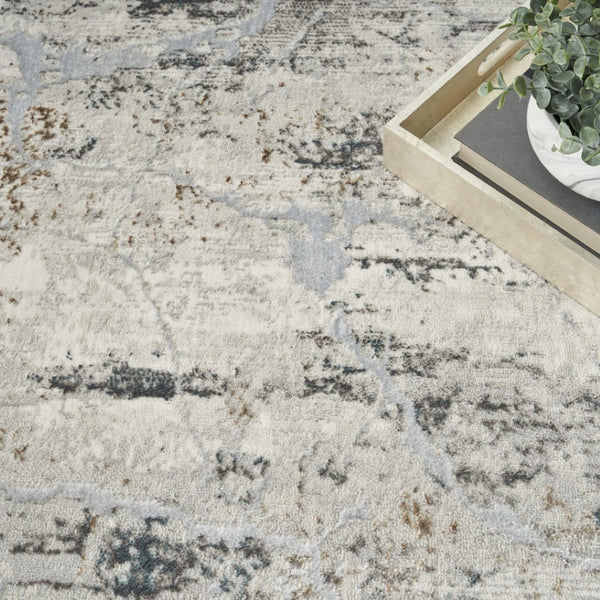 HomeRoots 5' Abstract Area Rug in Ivory, Gray, and Brown - Non-Skid, Durable, Modern Design for Every Room 5' X 7' 550227