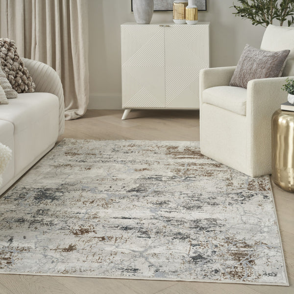 Homeroots 5' X 7' Ivory Gray And Brown Abstract Non Skid Area Rug  Polyester 550227
