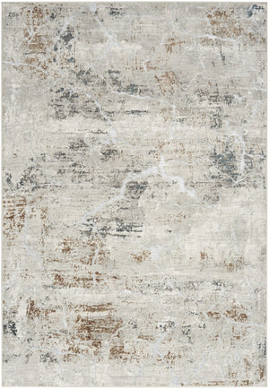 HomeRoots 5' Abstract Area Rug in Ivory, Gray, and Brown - Non-Skid, Durable, Modern Design for Every Room 5' X 7' 550227