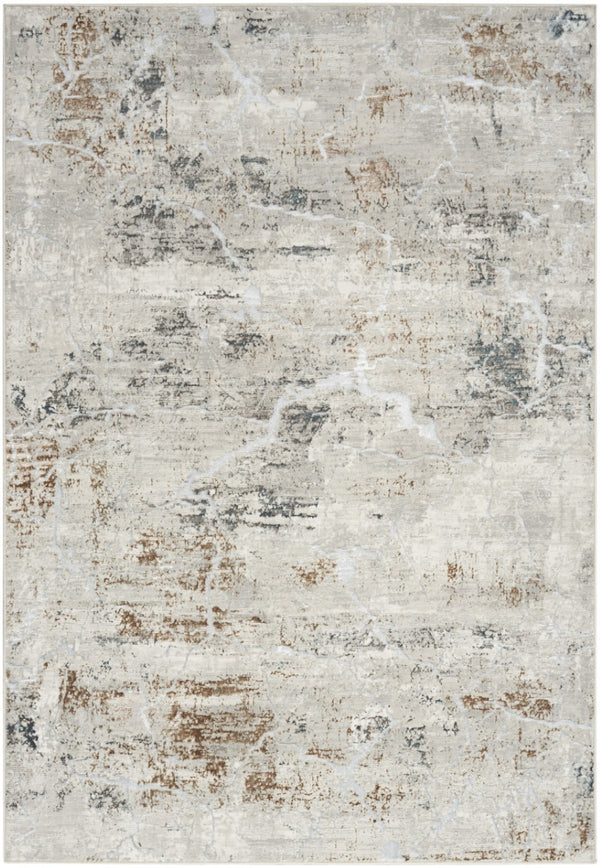 HomeRoots 5' Abstract Area Rug in Ivory, Gray, and Brown - Non-Skid, Durable, Modern Design for Every Room 5' X 7' 550227