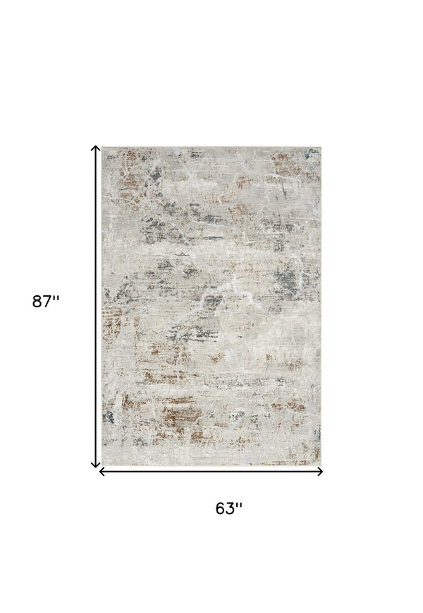 Homeroots 5' X 7' Ivory Gray And Brown Abstract Non Skid Area Rug  Polyester 550227