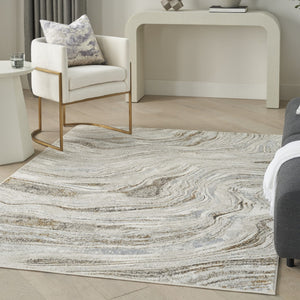 HomeRoots 5' Abstract Gold Gray and Ivory Non-Skid Area Rug - Stylish, Stain-Resistant, Durable Home Decor Piece 5' X 7' 550230