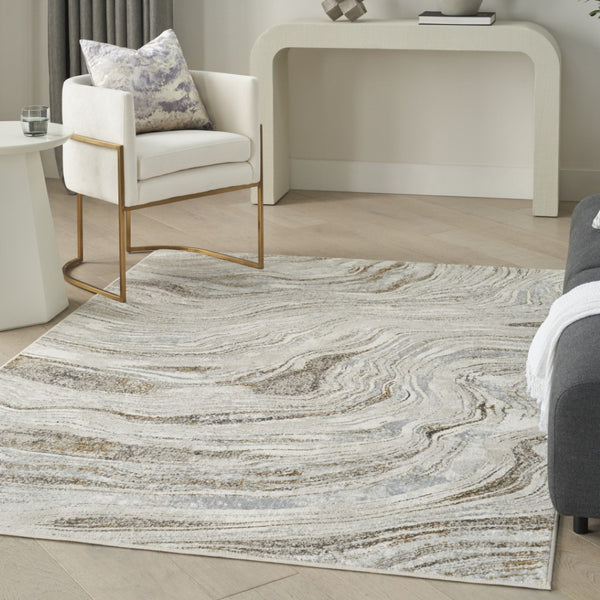 HomeRoots 5' Abstract Gold Gray and Ivory Non-Skid Area Rug - Stylish, Stain-Resistant, Durable Home Decor Piece 5' X 7' 550230