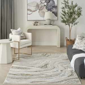 HomeRoots 5' Abstract Gold Gray and Ivory Non-Skid Area Rug - Stylish, Stain-Resistant, Durable Home Decor Piece 5' X 7' 550230