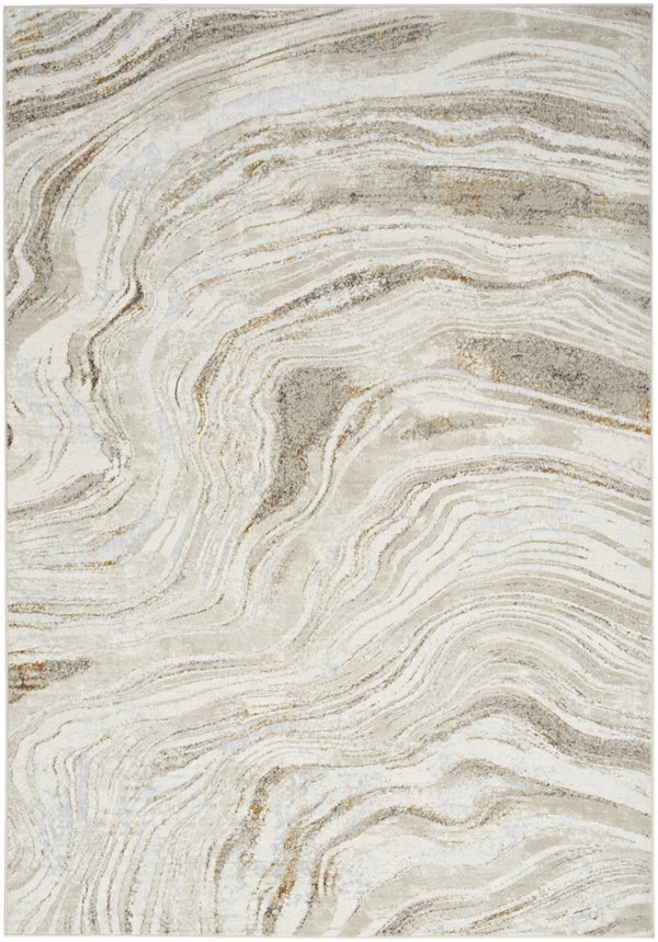 HomeRoots 5' Abstract Gold Gray and Ivory Non-Skid Area Rug - Stylish, Stain-Resistant, Durable Home Decor Piece 5' X 7' 550230