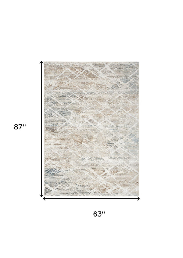 Homeroots 5' X 7' Ivory Blue And Gray Abstract Non Skid Area Rug  Polyester 550231