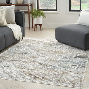 HomeRoots 5' Ivory Blue and Gray Abstract Area Rug - Modern, Stain-Resistant, Durable Design for Any Space 5' X 7' 550231