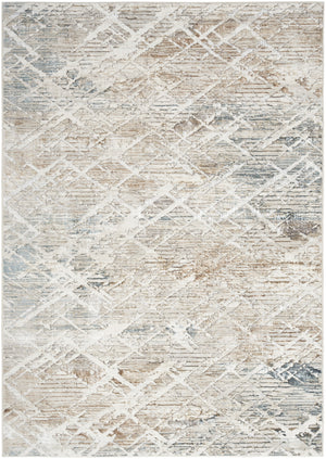 Homeroots 5' X 7' Ivory Blue And Gray Abstract Non Skid Area Rug  Polyester 550231