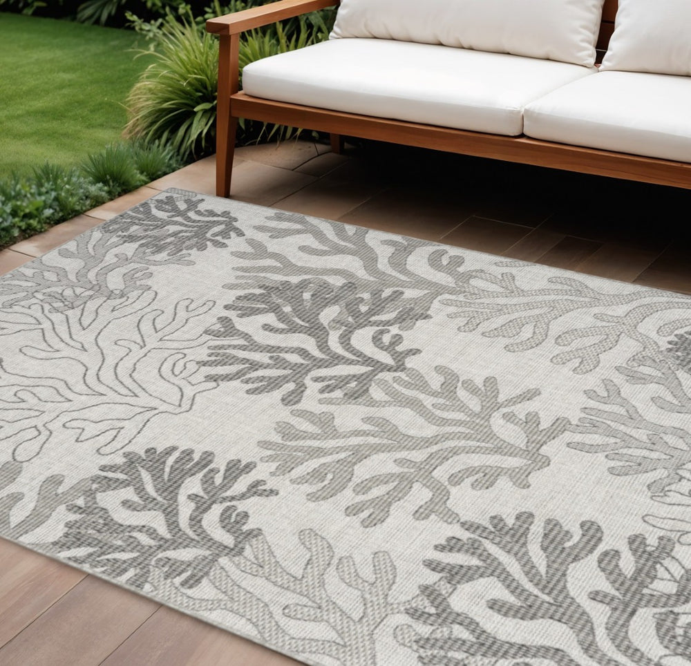 HomeRoots 8' X 10' Nautical Indoor Outdoor Area Rug in Gray, Black, and Ivory for Coastal Style & Durability 550234