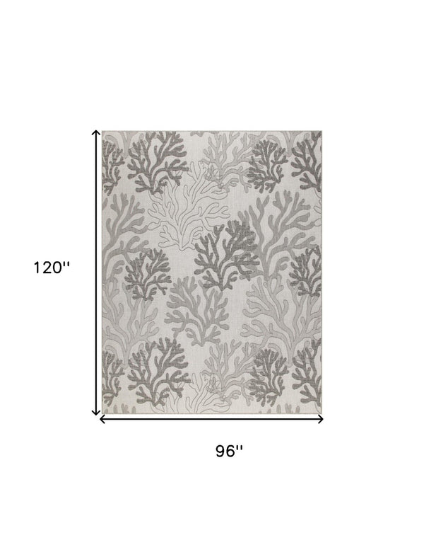 HomeRoots 8' X 10' Nautical Indoor Outdoor Area Rug in Gray, Black, and Ivory for Coastal Style & Durability 550234
