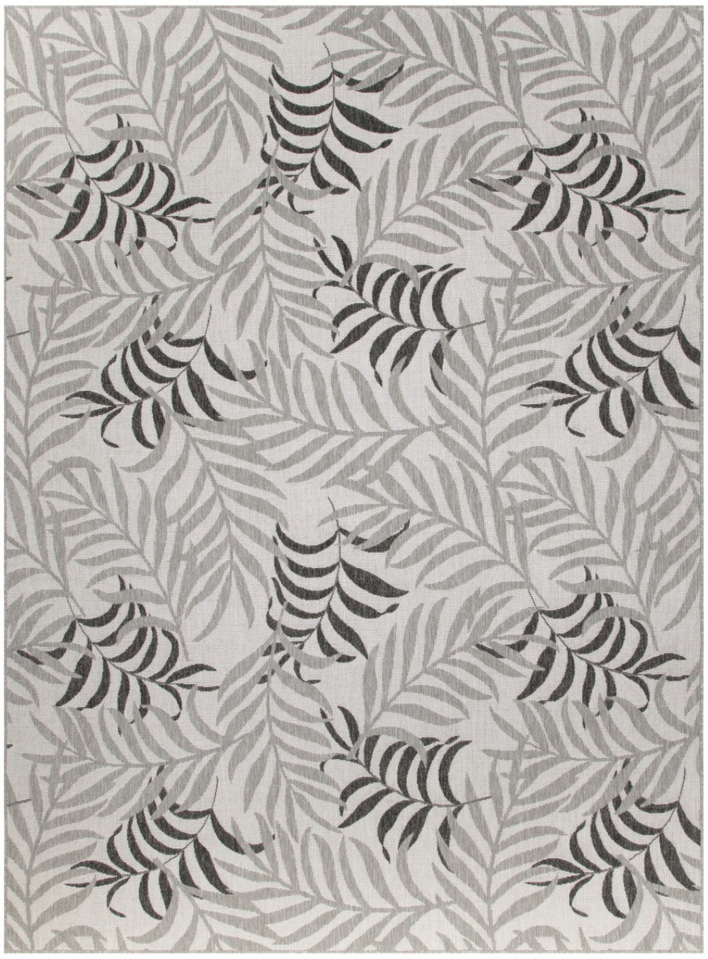 HomeRoots 8' X 10' Gray Black Ivory Palm Leaf Rug - Stylish Indoor/Outdoor Area Rug for Tropical Elegance! 550235
