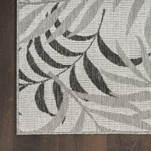HomeRoots 8' X 10' Gray Black Ivory Palm Leaf Rug - Stylish Indoor/Outdoor Area Rug for Tropical Elegance! 550235