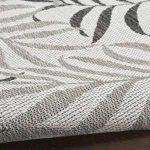 HomeRoots 8' X 10' Gray Black Ivory Palm Leaf Rug - Stylish Indoor/Outdoor Area Rug for Tropical Elegance! 550235