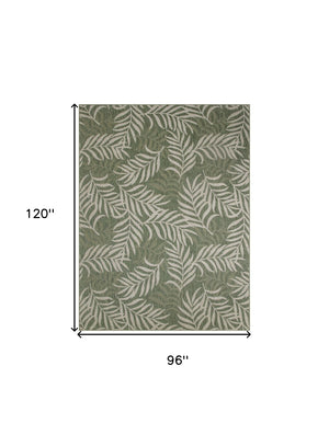 HomeRoots 8' X 10' Tropical Ivory and Green Palm Leaf Area Rug for Indoor and Outdoor Spaces - Easy Care! 550236