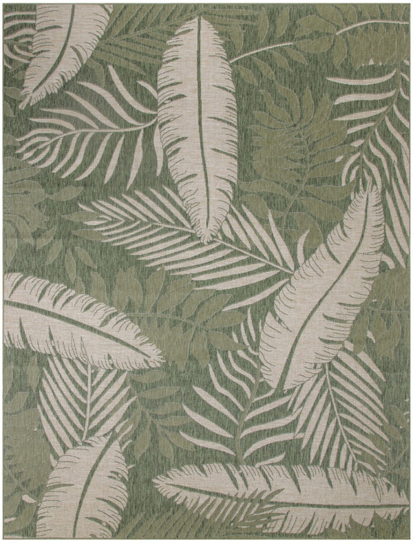 HomeRoots 8' X 10' Coastal Ivory and Green Palm Leaf Area Rug - Durable Indoor/Outdoor Mat for Any Space 550237