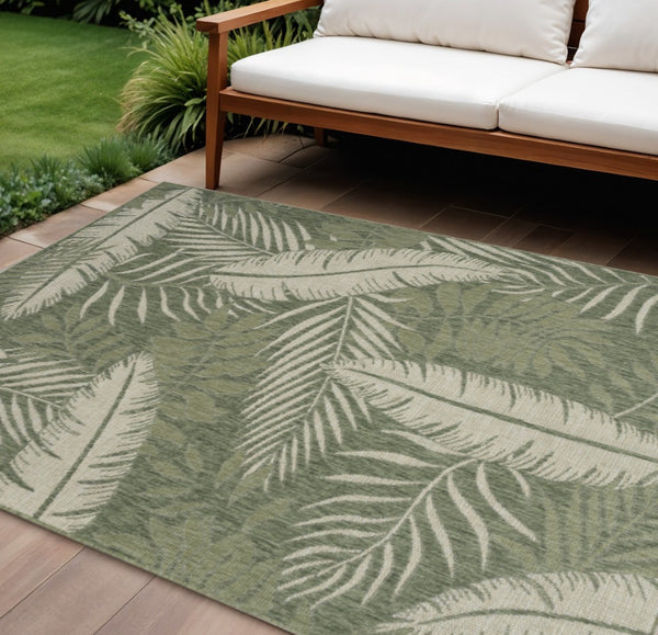 HomeRoots 8' X 10' Coastal Ivory and Green Palm Leaf Area Rug - Durable Indoor/Outdoor Mat for Any Space 550237