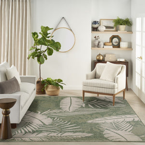 HomeRoots 8' X 10' Coastal Ivory and Green Palm Leaf Area Rug - Durable Indoor/Outdoor Mat for Any Space 550237