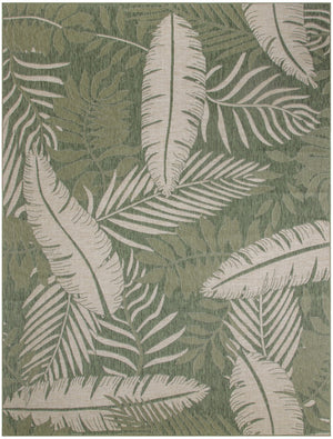 HomeRoots 8' X 10' Coastal Ivory and Green Palm Leaf Area Rug - Durable Indoor/Outdoor Mat for Any Space 550237