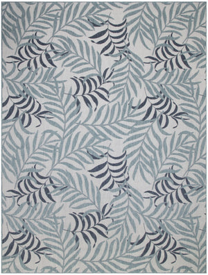 HomeRoots 8' Tropical Palm Leaf Area Rug in Ivory and Sky Blue – Durable Indoor/Outdoor Flatwoven Design! 550238