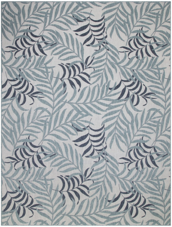 HomeRoots 8' Tropical Palm Leaf Area Rug in Ivory and Sky Blue – Durable Indoor/Outdoor Flatwoven Design! 550238
