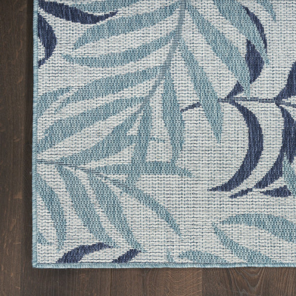 HomeRoots 8' Tropical Palm Leaf Area Rug in Ivory and Sky Blue – Durable Indoor/Outdoor Flatwoven Design! 550238