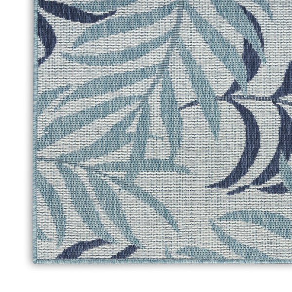 HomeRoots 8' Tropical Palm Leaf Area Rug in Ivory and Sky Blue – Durable Indoor/Outdoor Flatwoven Design! 550238