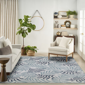 HomeRoots 8' Tropical Palm Leaf Area Rug in Ivory and Sky Blue – Durable Indoor/Outdoor Flatwoven Design! 550238