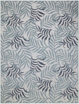 HomeRoots 8' Tropical Palm Leaf Area Rug in Ivory and Sky Blue – Durable Indoor/Outdoor Flatwoven Design! 550238