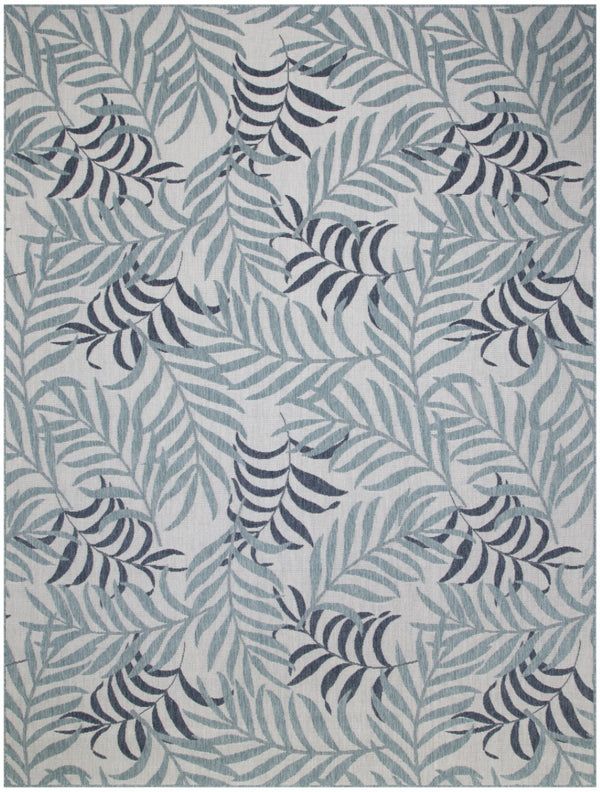 HomeRoots 8' Tropical Palm Leaf Area Rug in Ivory and Sky Blue – Durable Indoor/Outdoor Flatwoven Design! 550238
