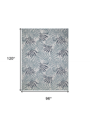 HomeRoots 8' Tropical Palm Leaf Area Rug in Ivory and Sky Blue – Durable Indoor/Outdoor Flatwoven Design! 550238